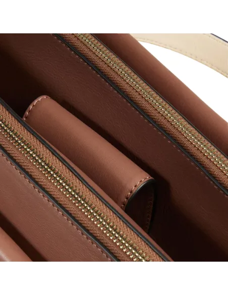 Women's business bag with two zipped compartments Circle, brown-beige