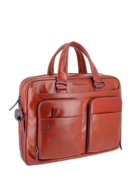 Piquadro Blue Square Two-handles briefcase with double pocket, orange