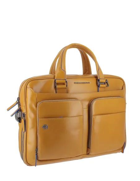 Cartella due manici con doppia tasca frontale Piquadro Blue Square, gialla