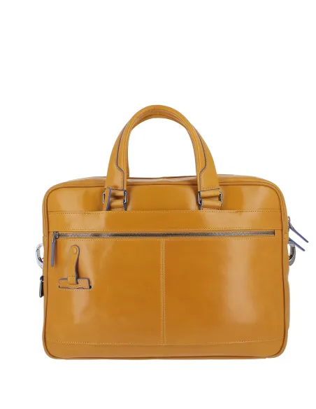 Piquadro Blue Square Two-handles briefcase with double pocket, yellow