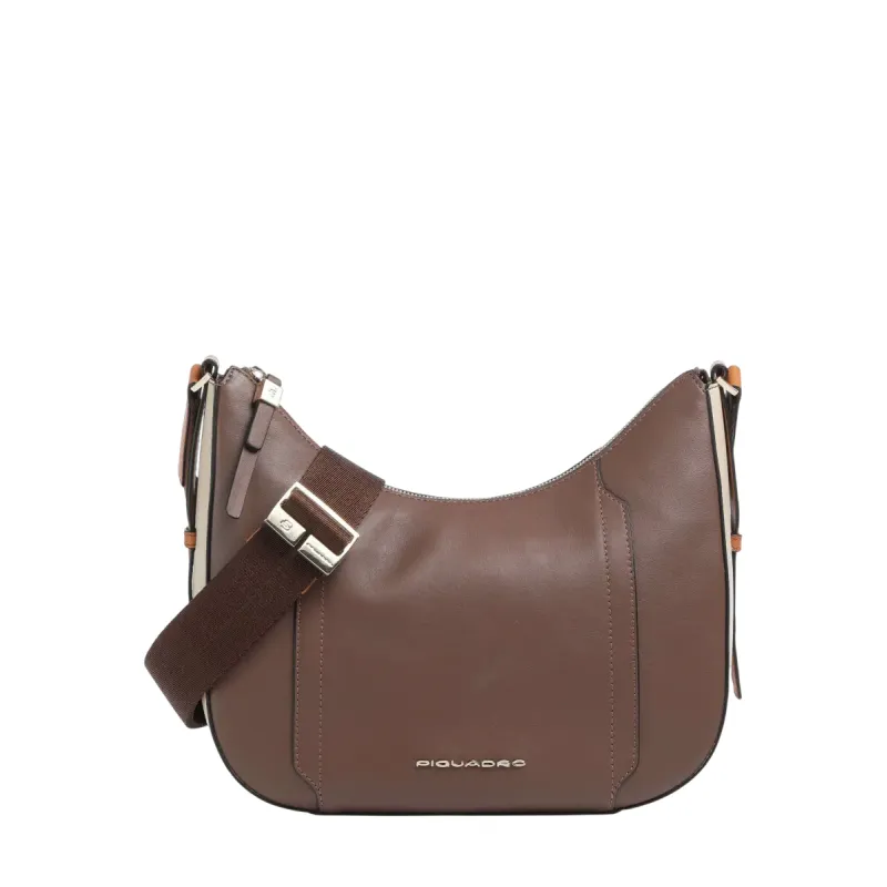 Piquadro Circle Umhängetasche aus Leder, braun-beige