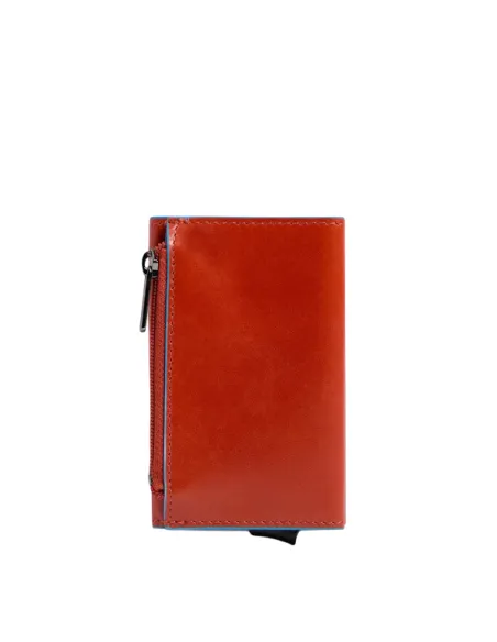Piquadro Blue Square Compact wallet for cash and credit cards with sliding system and coin pocket, orange