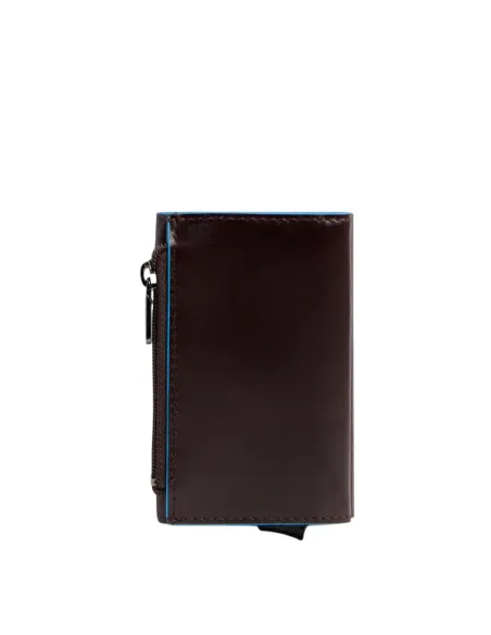 Piquadro Blue Square Compact Wallet für Scheine mit Münz-Fach, Dunkelbraun
