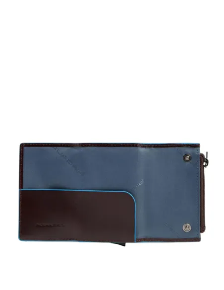 Piquadro Blue Square Compact Wallet für Scheine mit Münz-Fach, Dunkelbraun