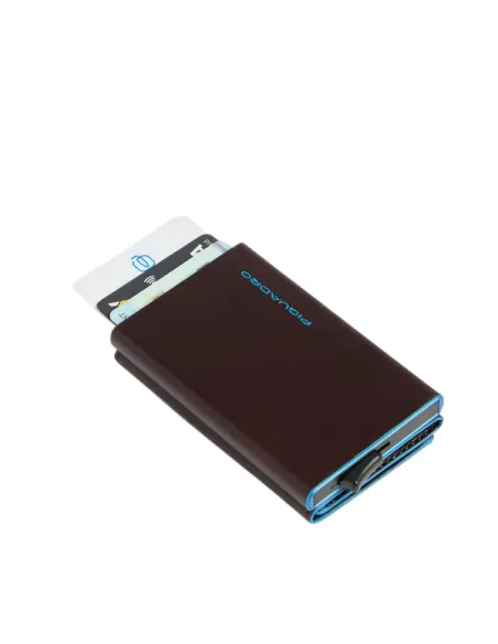 Piquadro Blue Square Compact Wallet für Scheine mit Münz-Fach, Dunkelbraun