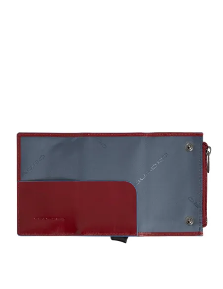 Piquadro Blue Square Compact wallet for cash and credit cards with sliding system and coin pocket, red