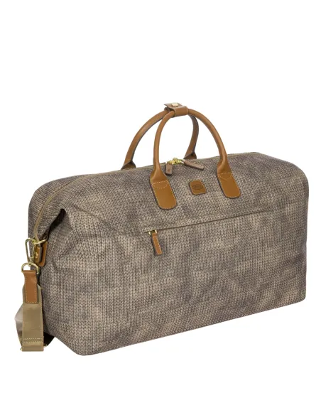 Borsone Brics pieghevole in tessuto riciclato e pelle, wool nut