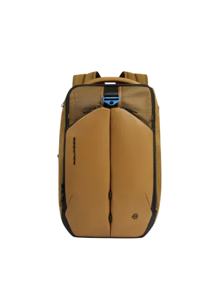 Zaino porta PC 14 con 2 comparti in tessuto e pelle vegana Piquadro, miele