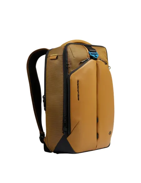 Zaino porta PC 14 con 2 comparti in tessuto e pelle vegana Piquadro, miele