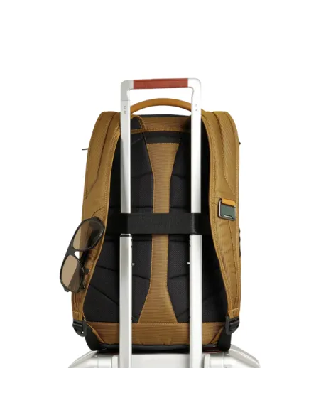 Piquadro Travel backpack with 15.6 PC compartment in fabric and vegan leather, light brown