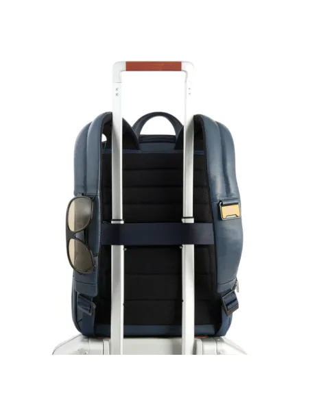 Zaino PC da 14 espandibile in pelle Piquadro Russel, blu