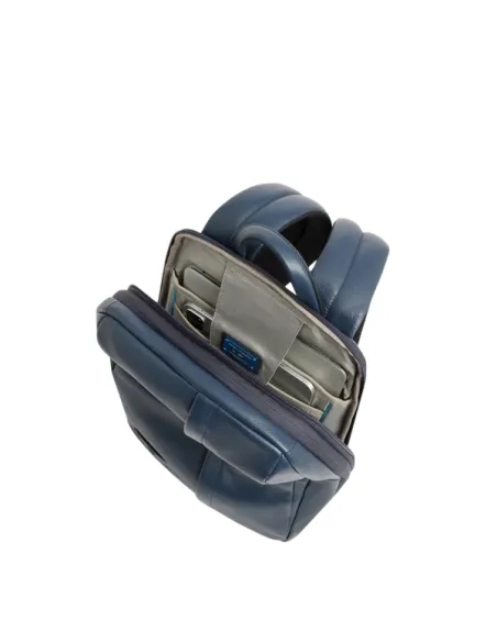 Zaino PC da 14 espandibile in pelle Piquadro Russel, blu