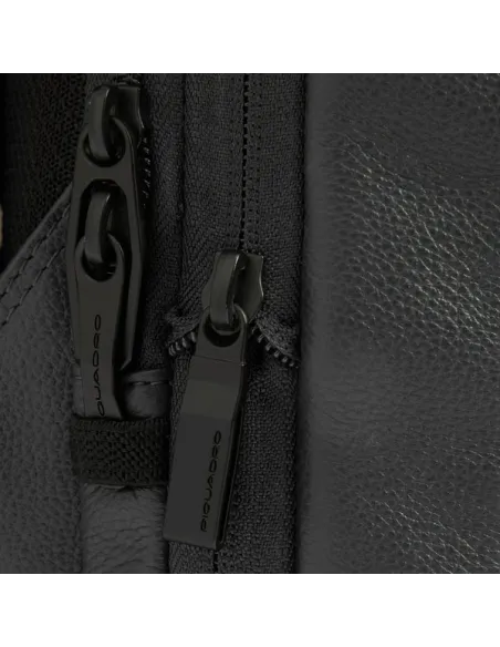 Piquadro Russel expandable leather backpack for 14 inch laptop, black