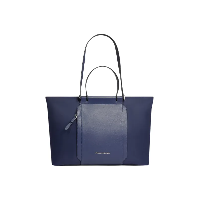 Shopping Piquadro Circle in tessuto e pelle, blu