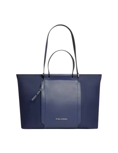 Piquadro Circle computer shopping bag in fabric and leather, blue