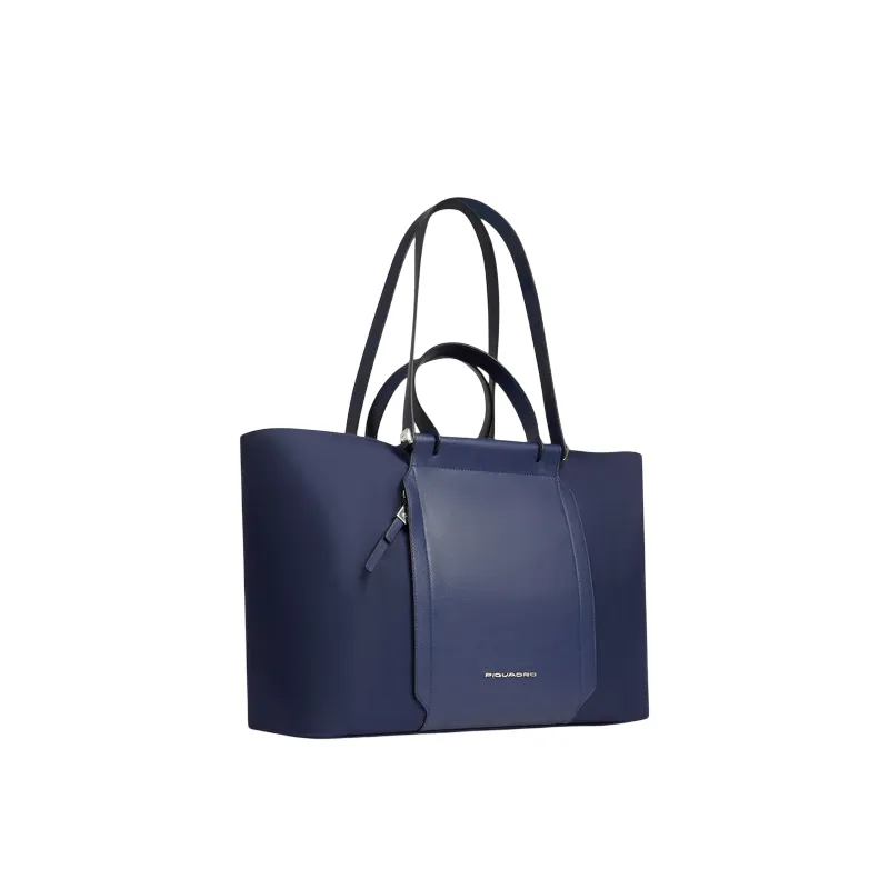 Shopping Piquadro Circle in tessuto e pelle, blu 2