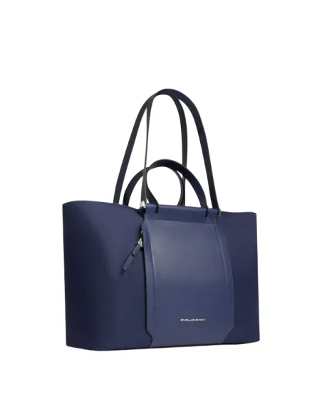 Piquadro Circle computer shopping bag in fabric and leather, blue