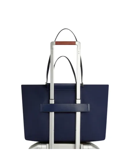 Piquadro Circle computer shopping bag in fabric and leather, blue