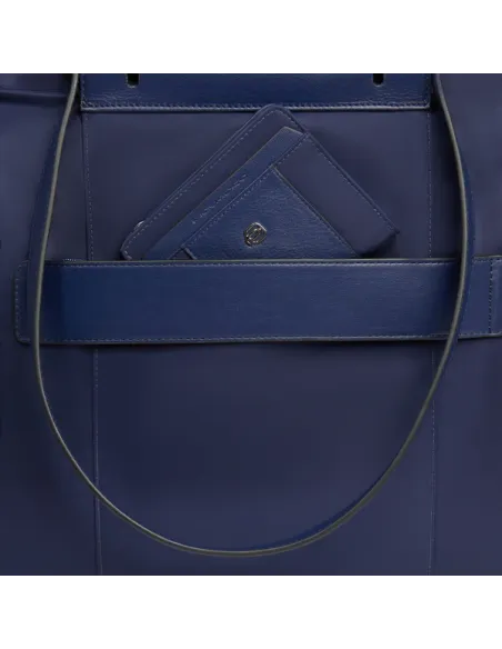 Piquadro Circle computer shopping bag in fabric and leather, blue
