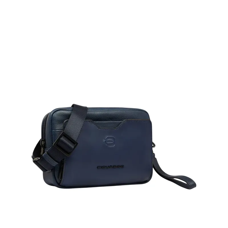 Piquadro Ael mens leather pouch with shoulder strap, blue 2