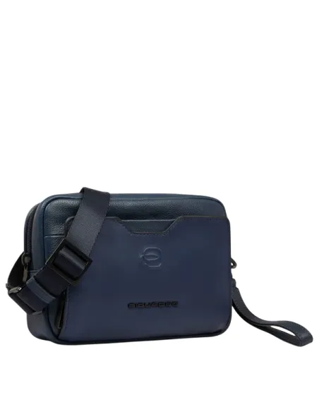 Piquadro Ael mens leather pouch with shoulder strap, blue