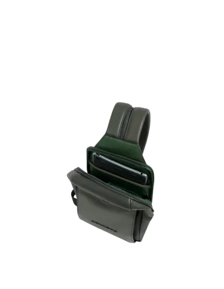 Piquadro Ael leather sling bag convertible to backpack, green