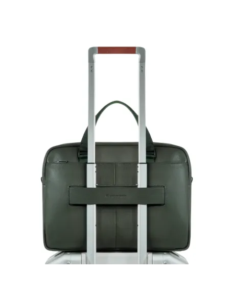 Piquadro Ael leather briefcase with double handles for 14 inch laptop, green