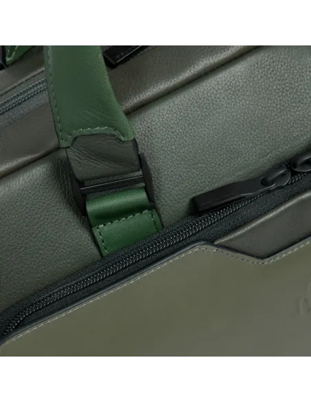 Piquadro Ael leather briefcase with double handles for 14 inch laptop, green