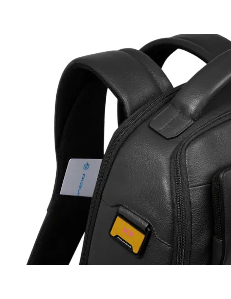 Piquadro Ael leather travel backpack for 14 inch laptop, black