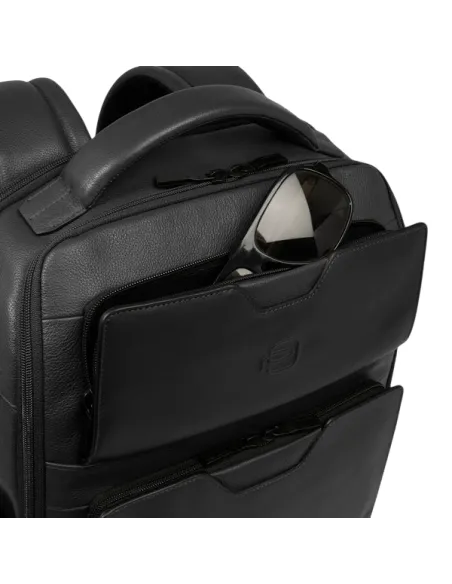 Piquadro Ael leather travel backpack for 14 inch laptop, black