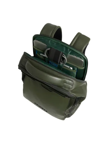 Piquadro Ael leather travel backpack for 14 inch laptop, green