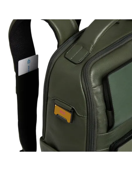 Piquadro Ael leather travel backpack for 14 inch laptop, green