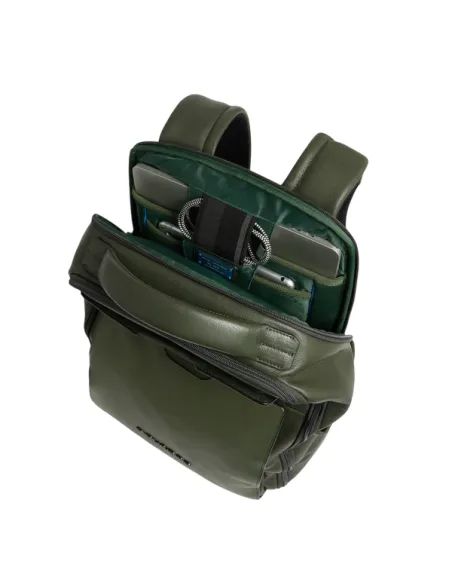 Piquadro Ael leather travel backpack with 15,6 laptop compartment, green