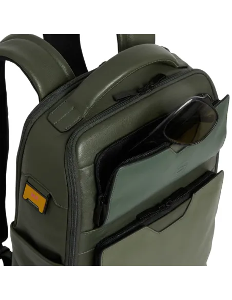 Piquadro Ael leather travel backpack with 15,6 laptop compartment, green