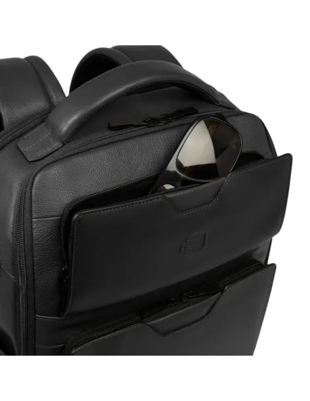 Piquadro Ael leather travel backpack with 15,6 laptop compartment, black