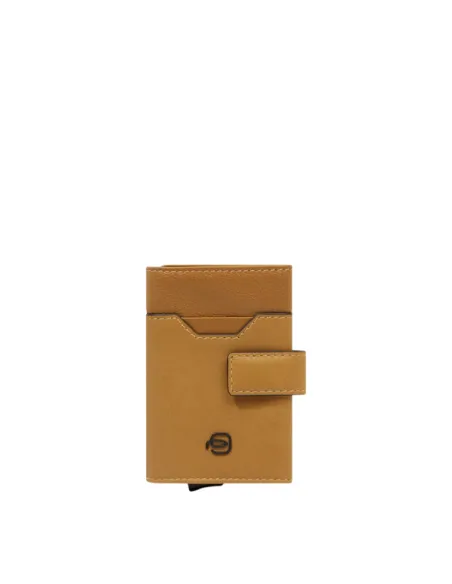 Piquadro Ael leather and metal billfold card holder, yellow