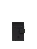 Piquadro Ael leather and metal billfold card holder, black