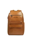 Piquadro Solm leather travel backpack with 14 laptop compartment, cognac