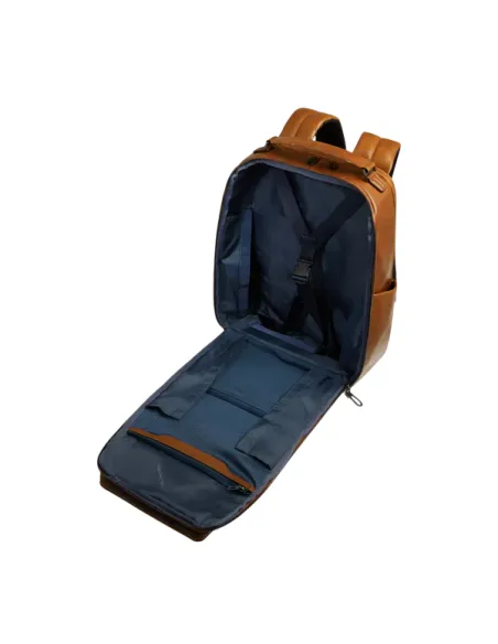 Piquadro Solm leather travel backpack with 14 laptop compartment, cognac