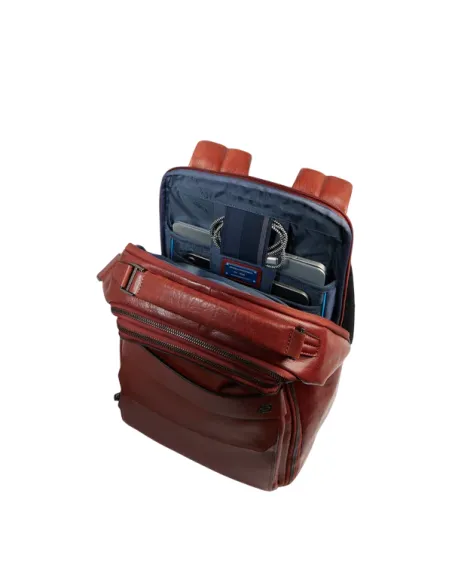 Piquadro Solm Leder Reiserucksack fuer 14 Zoll Laptop, braun