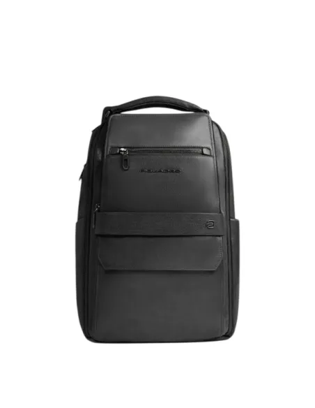 Piquadro Solm leather travel backpack with 14 laptop compartment, black
