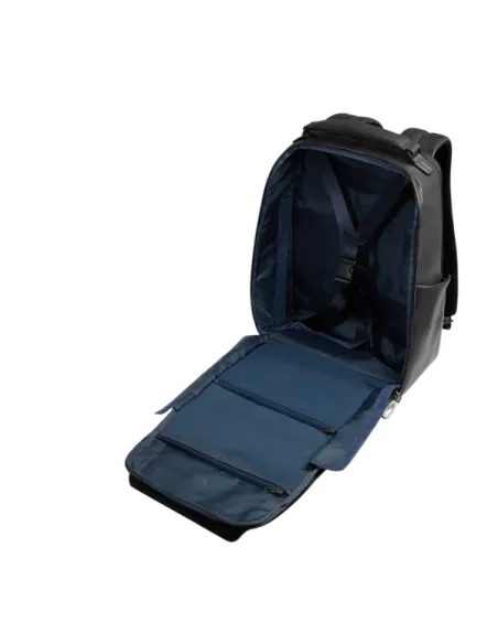 Piquadro Solm leather travel backpack with 14 laptop compartment, black