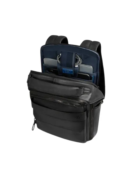 Piquadro Solm leather travel backpack with 14 laptop compartment, black