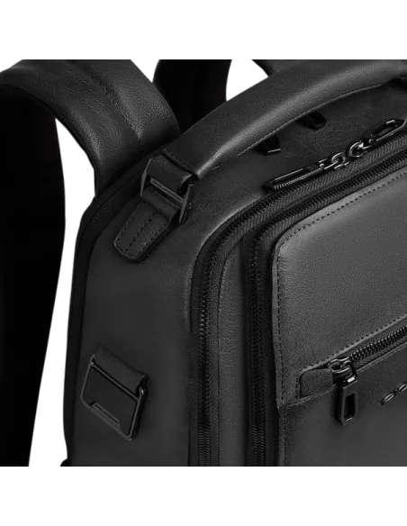 Piquadro Solm leather travel backpack with 14 laptop compartment, black