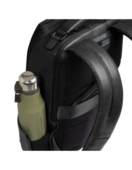 Piquadro Solm leather travel backpack with 14 laptop compartment, black