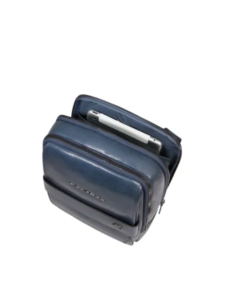 Piquadro Solm men's leather iPad Mini crossbody, blue