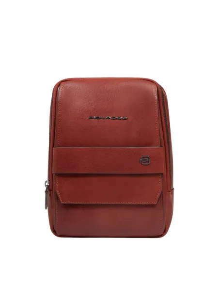 Piquadro Solm Herren iPad Mini Umhaengetasche aus Leder, brick