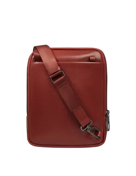 Piquadro Solm men's leather iPad Mini crossbody, brick