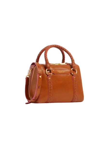 The Bridge Laura Wow leather handbag with Braided details, cognac
