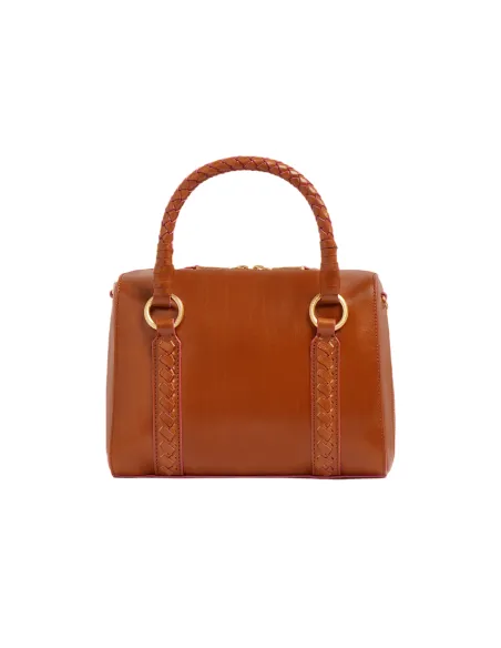 The Bridge Laura Wow leather handbag with Braided details, cognac